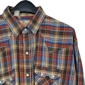 VINTAGE Dee Cee Brand Western Shirt 18-34 (XL) Plaid Pearl Snap Made in USA